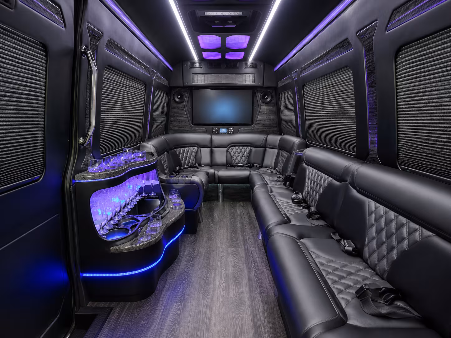 costa mesa 50 passenger party bus inside